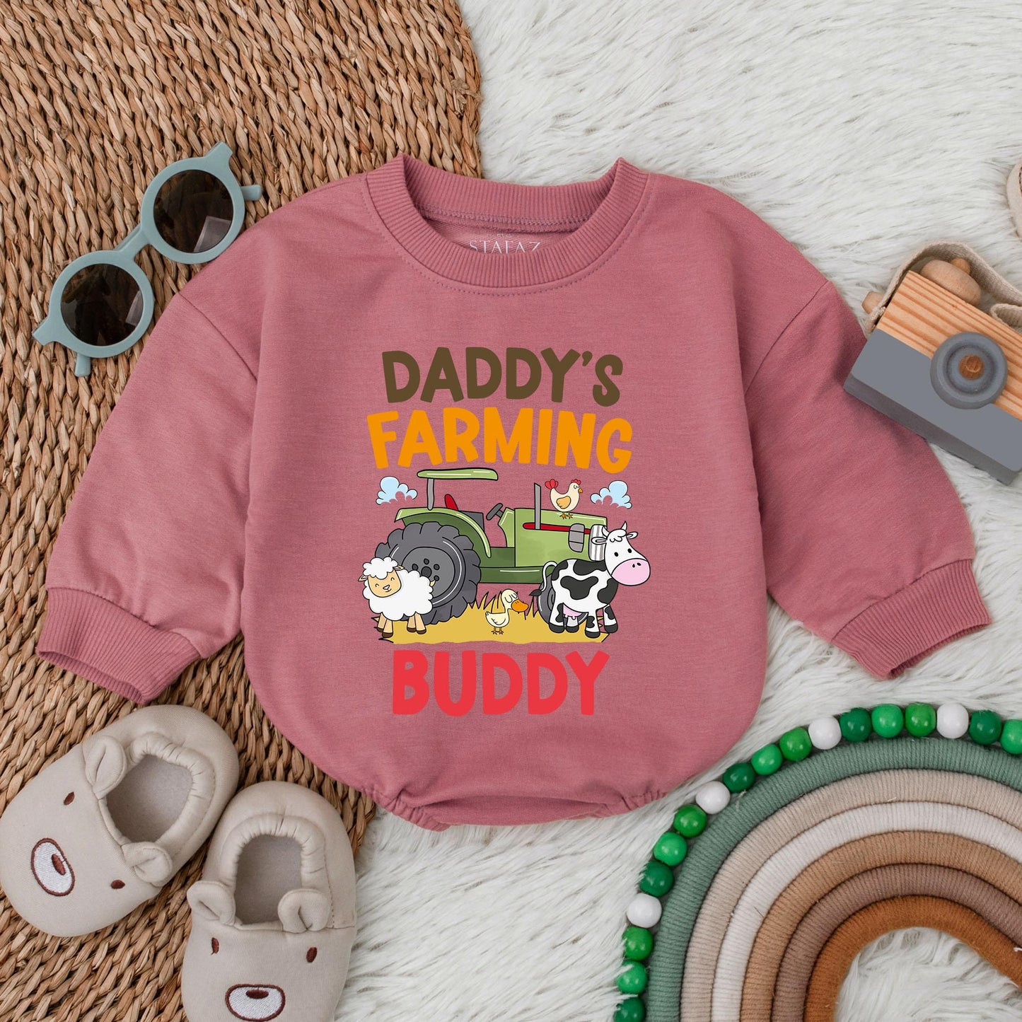 Daddy's Farming Buddy Baby Romper Farm Kid Green Tractor Newborn Bodysuit Minimalist Baby Shower Gift