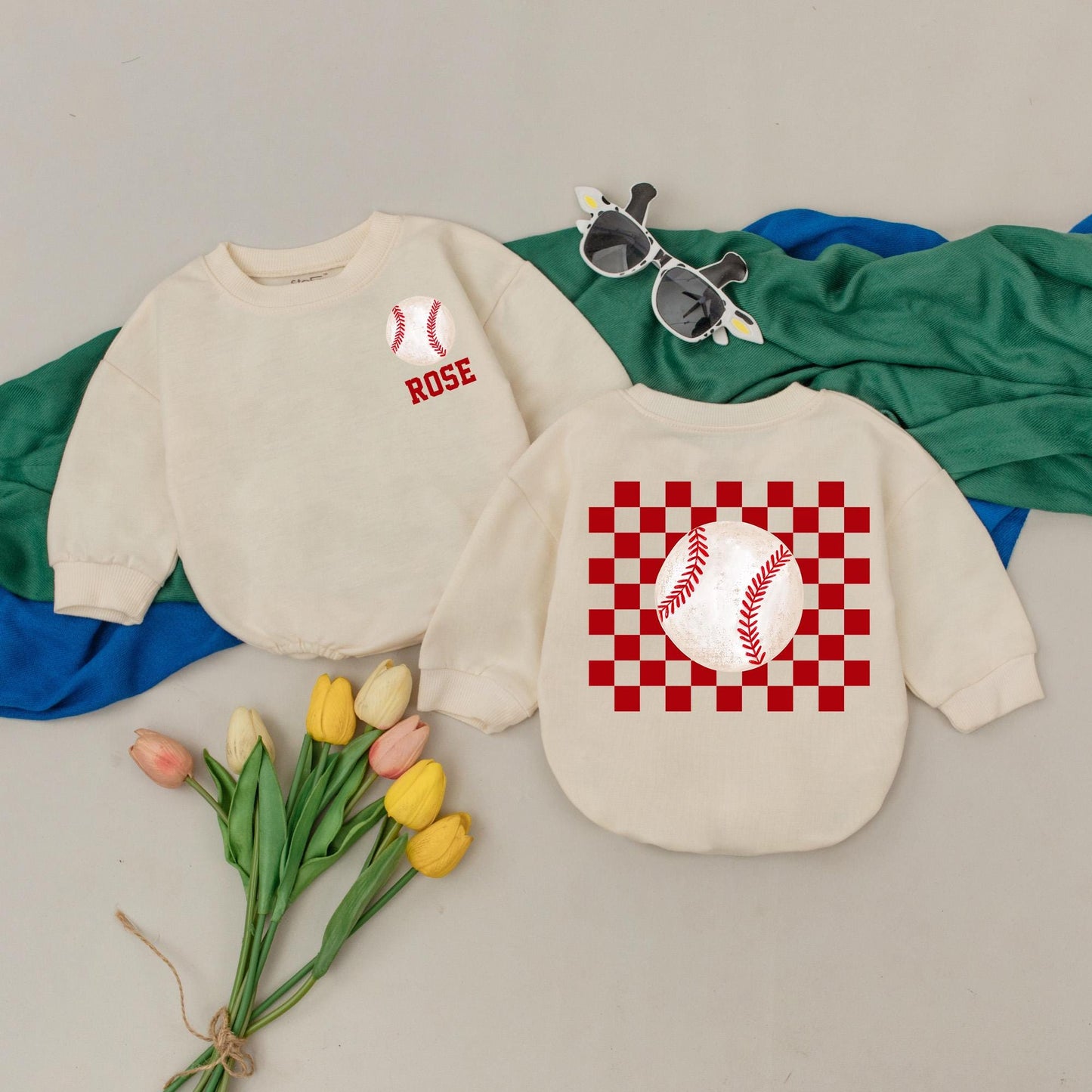 Personalized Baseball Baby Romper - Retro Game Day Outfit for Baby Girl - Custom Name Bubble Romper - Baseball Birthday Gift