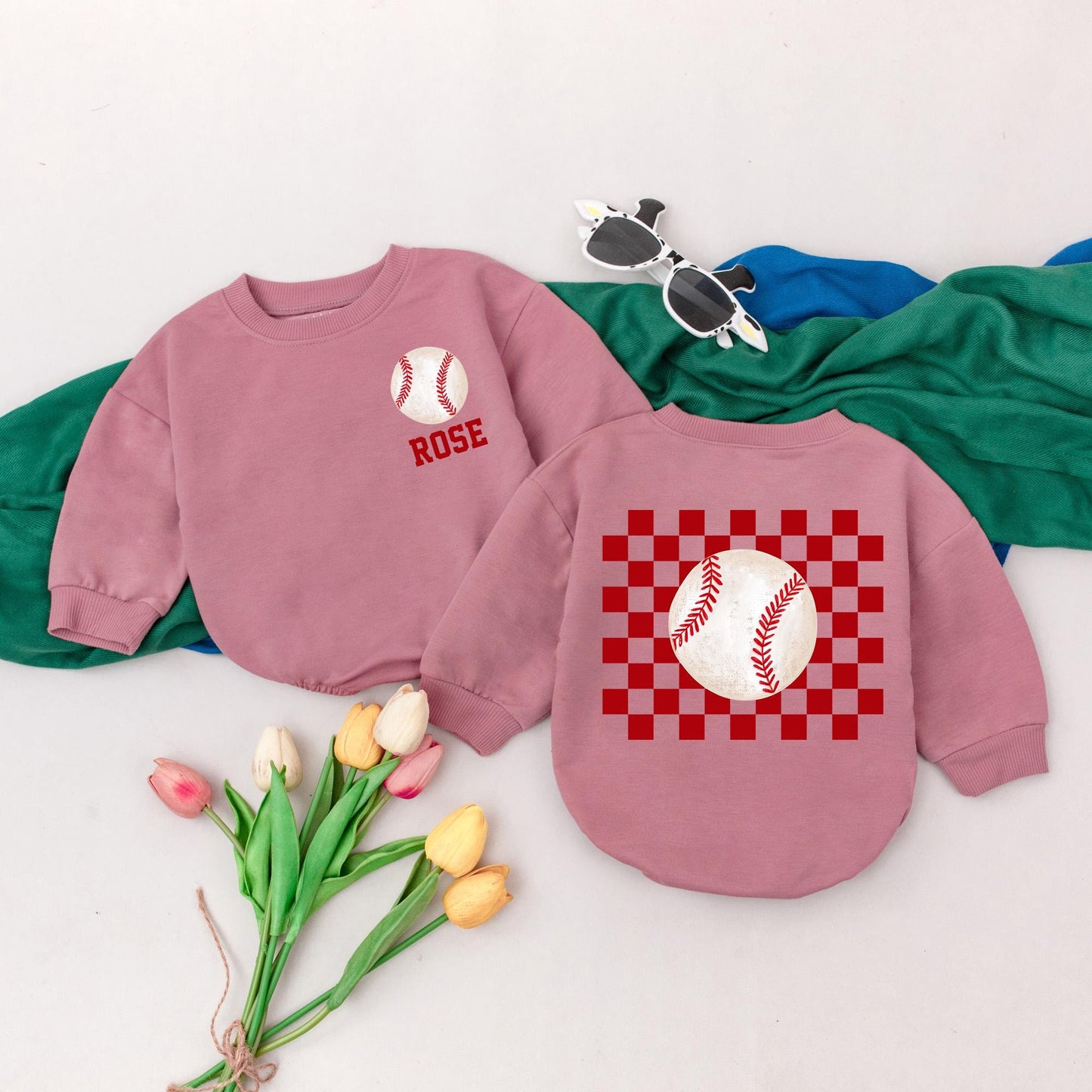 Personalized Baseball Baby Romper - Retro Game Day Outfit for Baby Girl - Custom Name Bubble Romper - Baseball Birthday Gift
