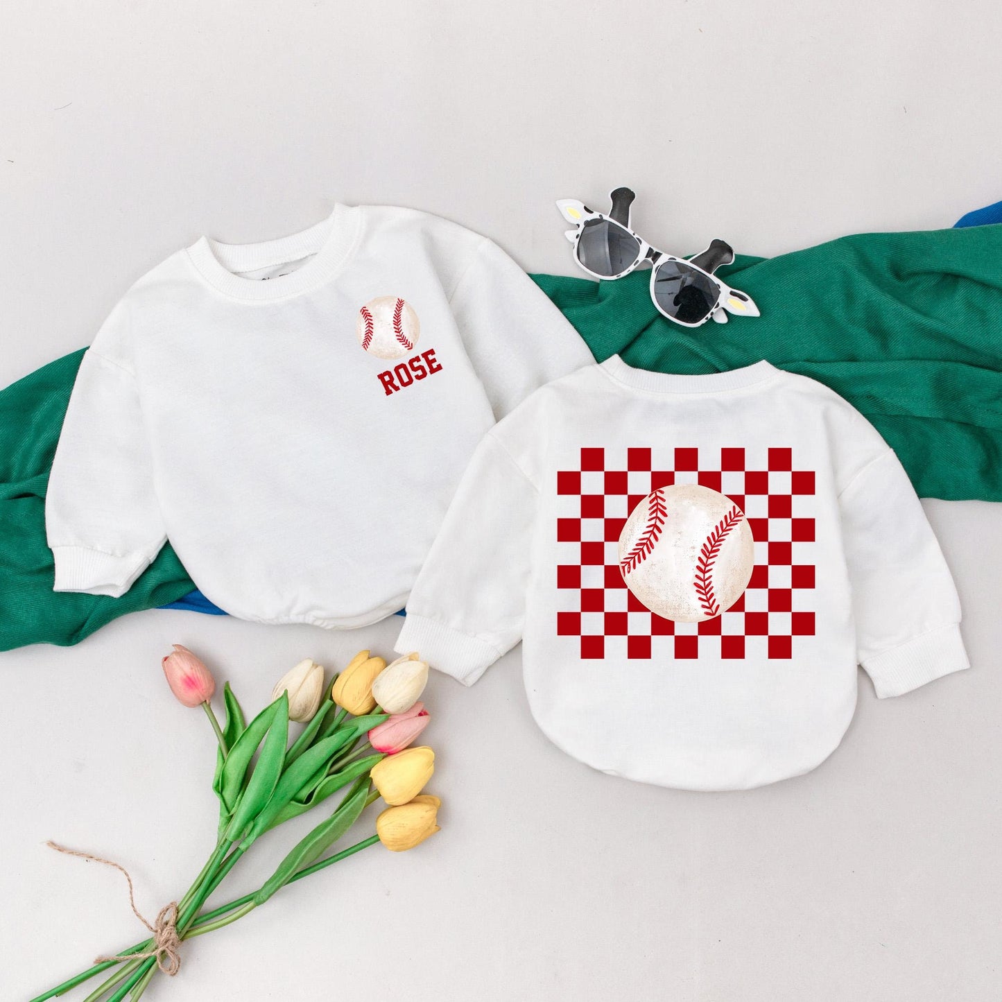 Personalized Baseball Baby Romper - Retro Game Day Outfit for Baby Girl - Custom Name Bubble Romper - Baseball Birthday Gift