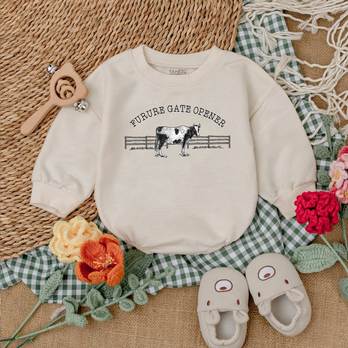 Future Gate Opener Romper Western Baby Bodysuit Newborn Bubble Outfit Rodeo Baby Shower Gift Boy Clothes