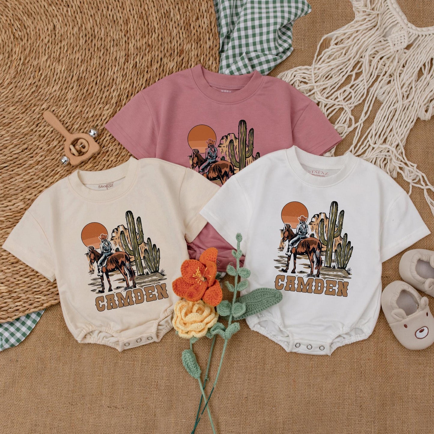 Western Cowgirl Baby Romper: Retro Cowboy Bodysuit for Baby Girl, Boho Country Style, a Western Baby Shower Gift, and Cowboy Baby Clothes