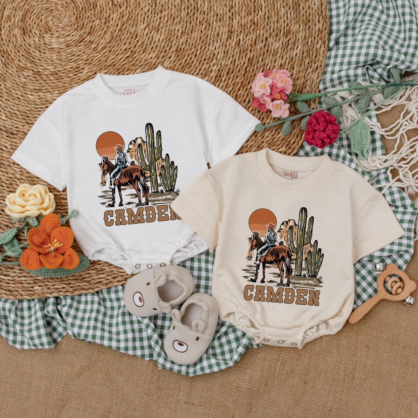 Western Cowgirl Baby Romper: Retro Cowboy Bodysuit for Baby Girl, Boho Country Style, a Western Baby Shower Gift, and Cowboy Baby Clothes
