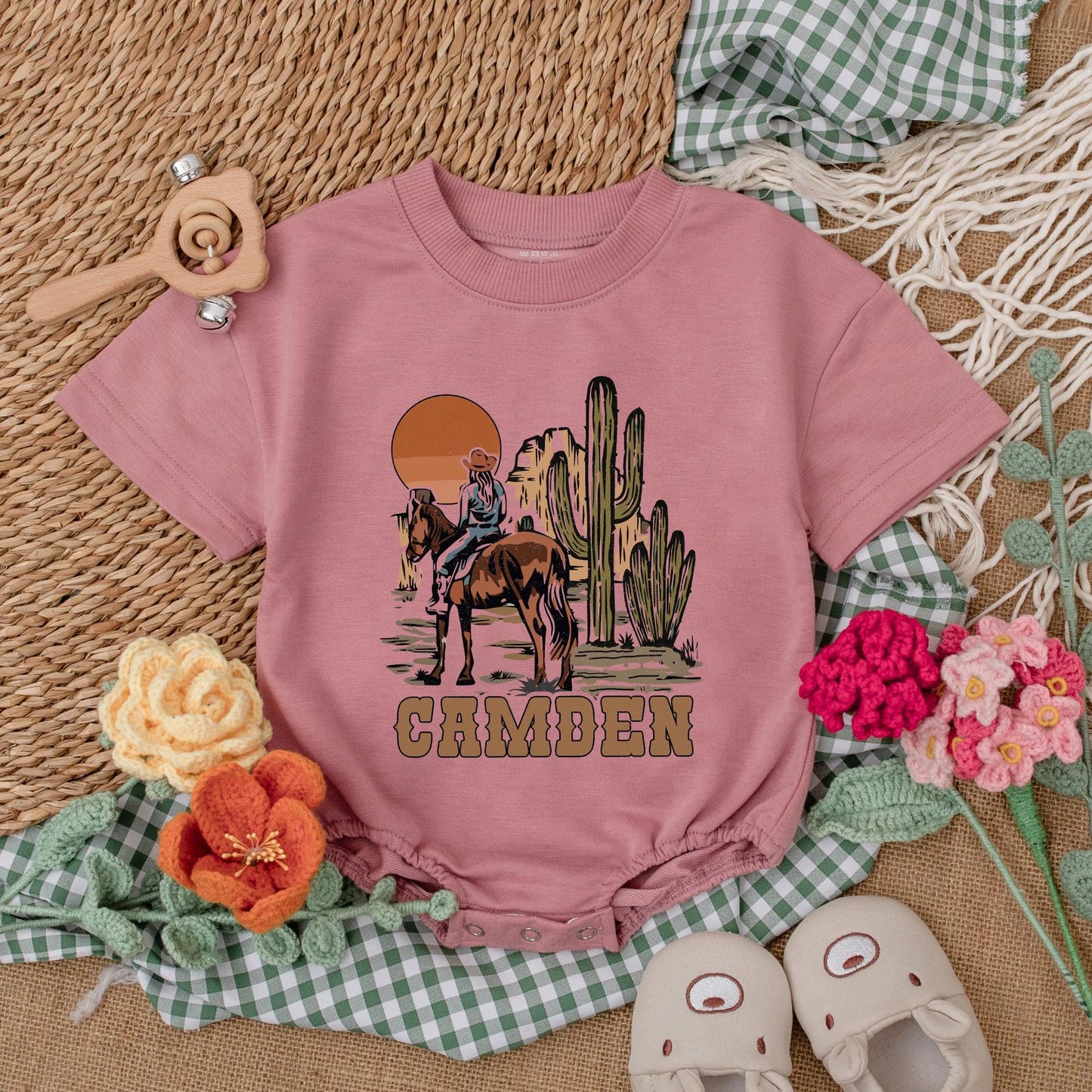 Western Cowgirl Baby Romper: Retro Cowboy Bodysuit for Baby Girl, Boho Country Style, a Western Baby Shower Gift, and Cowboy Baby Clothes