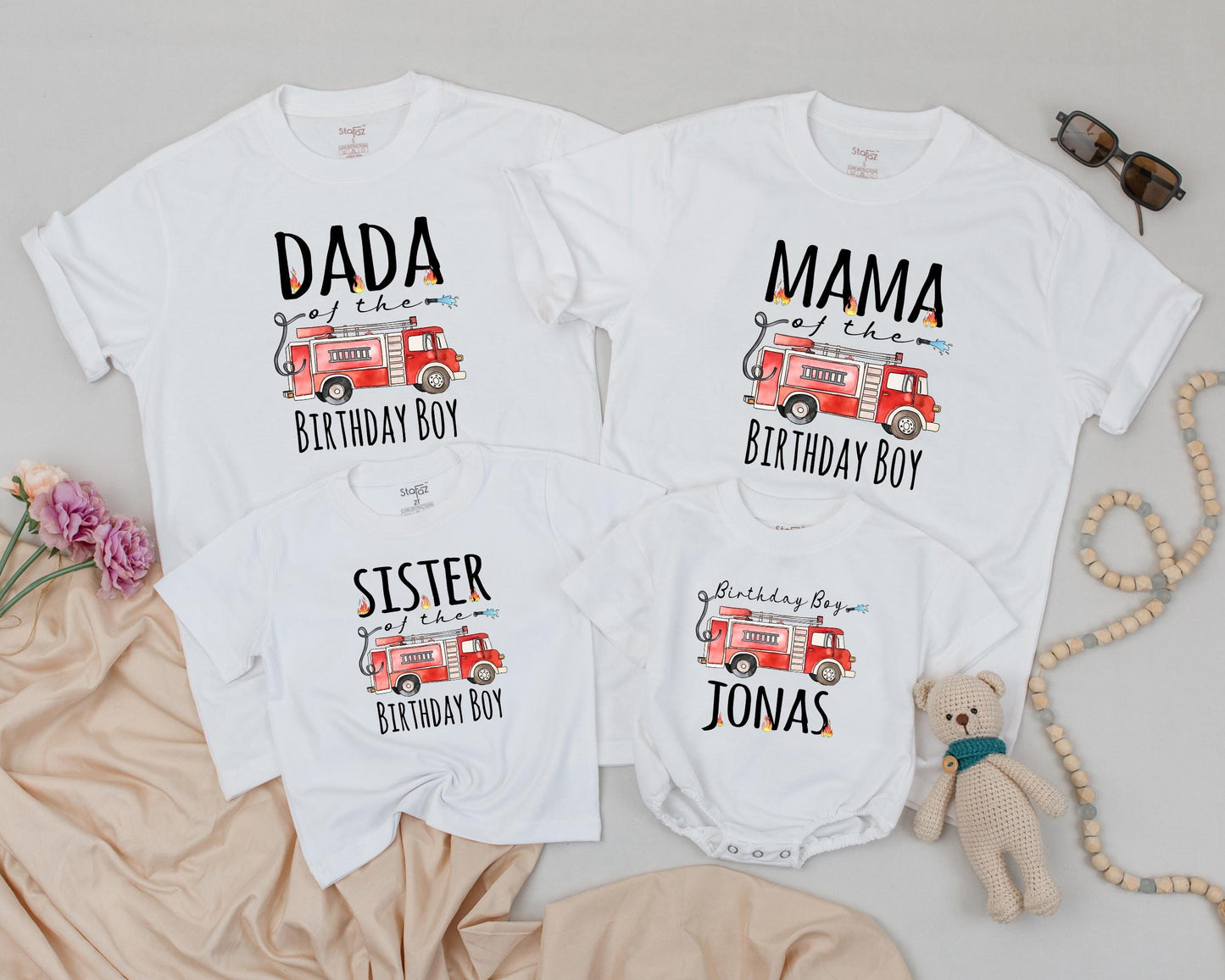 Custom Fire Truck Birthday Shirt for Boys First Birthday Firefighter Outfit Personalized Age Celebration Baby Clothes Fireman