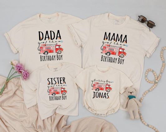 Custom Fire Truck Birthday Shirt for Boys First Birthday Firefighter Outfit Personalized Age Celebration Baby Clothes Fireman