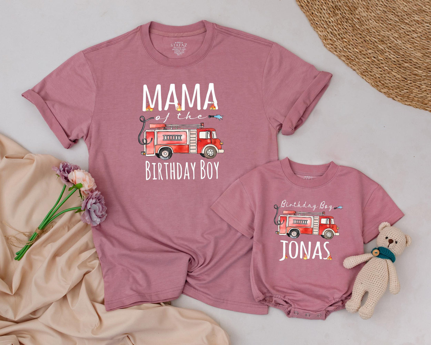 Custom Fire Truck Birthday Shirt for Boys First Birthday Firefighter Outfit Personalized Age Celebration Baby Clothes Fireman