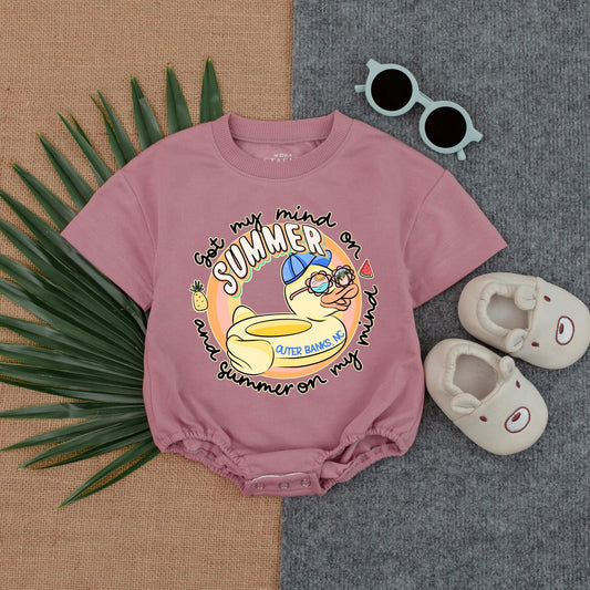 Custom My First Beach Vacation Baby Romper Short Sleeve Bodysuit for Newborns, a perfect summer beach baby outfit and personalized 1st trip gift