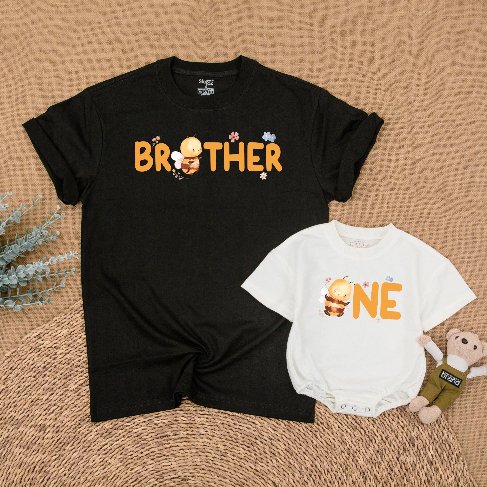 Matching Family Bee First Birthday Outfits for Baby Girl and Parents Sweet Bee Day Party Shirts Comfortable Romper Gift Set