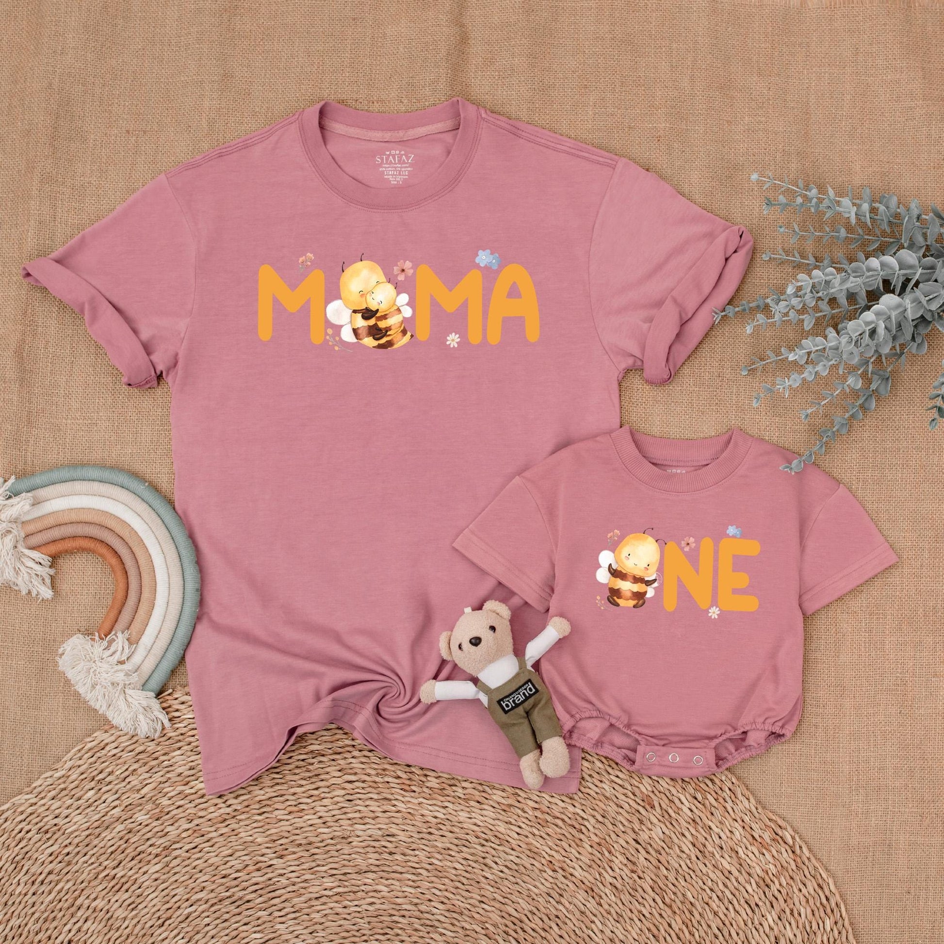Matching Family Bee First Birthday Outfits for Baby Girl and Parents Sweet Bee Day Party Shirts Comfortable Romper Gift Set