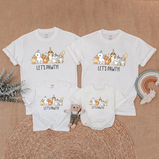 Let's Pawty Birthday Matching Family Shirts, Dog Party Outfit for Boy's First Birthday, Mommy and Me, Cute Puppy Theme, Comfortable Cotton, Fun!