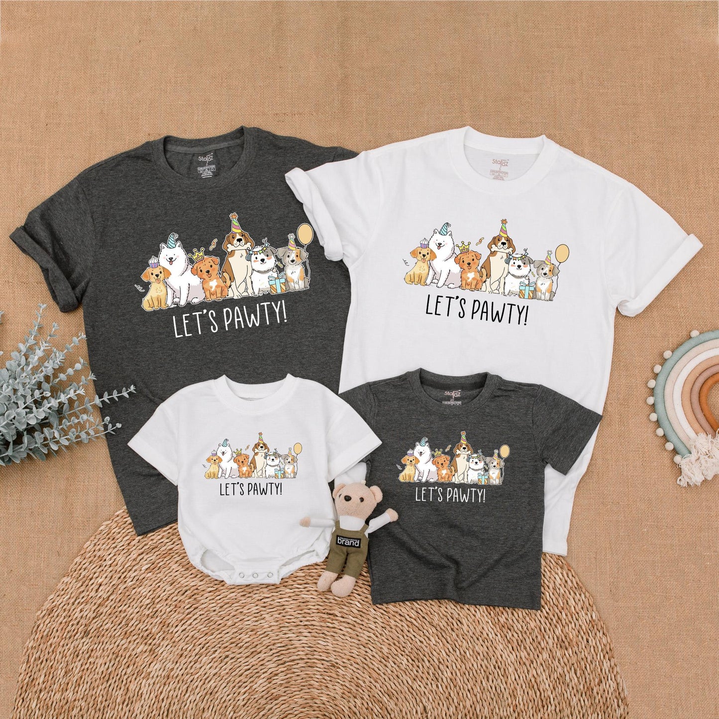 Let's Pawty Birthday Matching Family Shirts, Dog Party Outfit for Boy's First Birthday, Mommy and Me, Cute Puppy Theme, Comfortable Cotton, Fun!