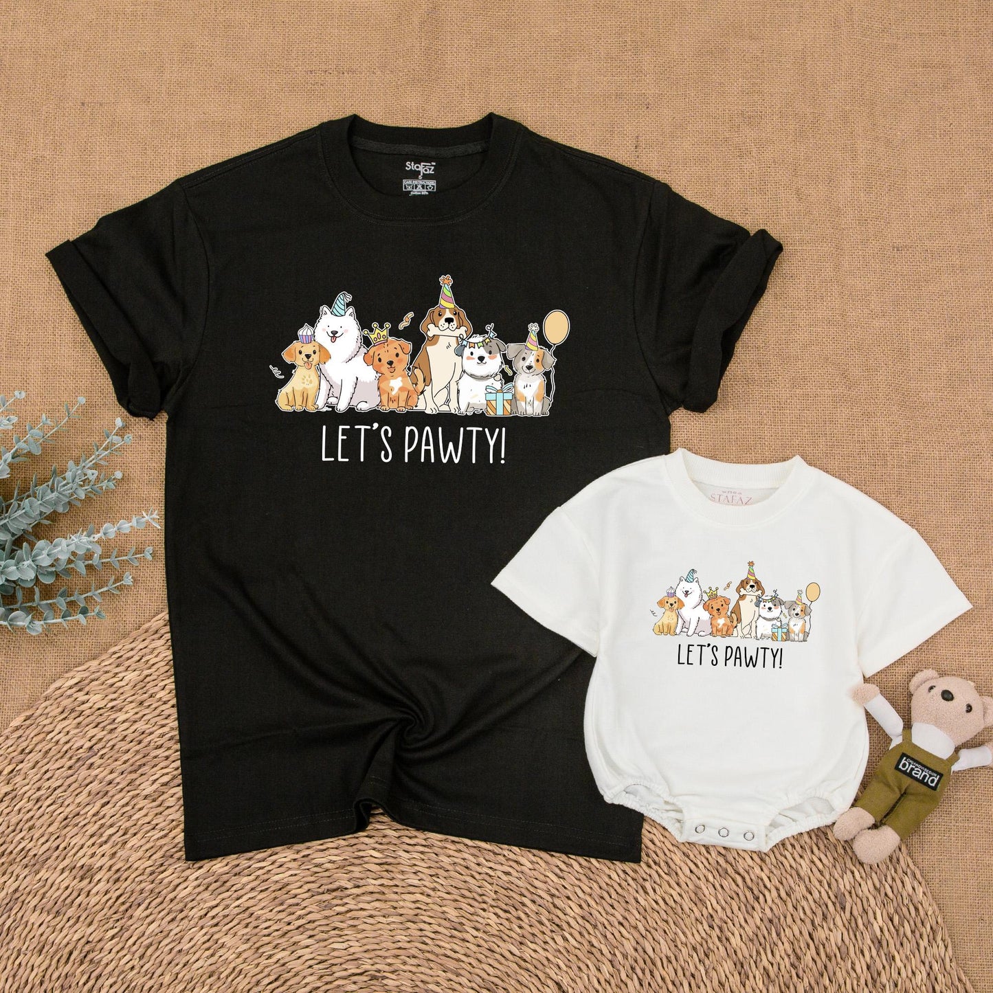Let's Pawty Birthday Matching Family Shirts, Dog Party Outfit for Boy's First Birthday, Mommy and Me, Cute Puppy Theme, Comfortable Cotton, Fun!