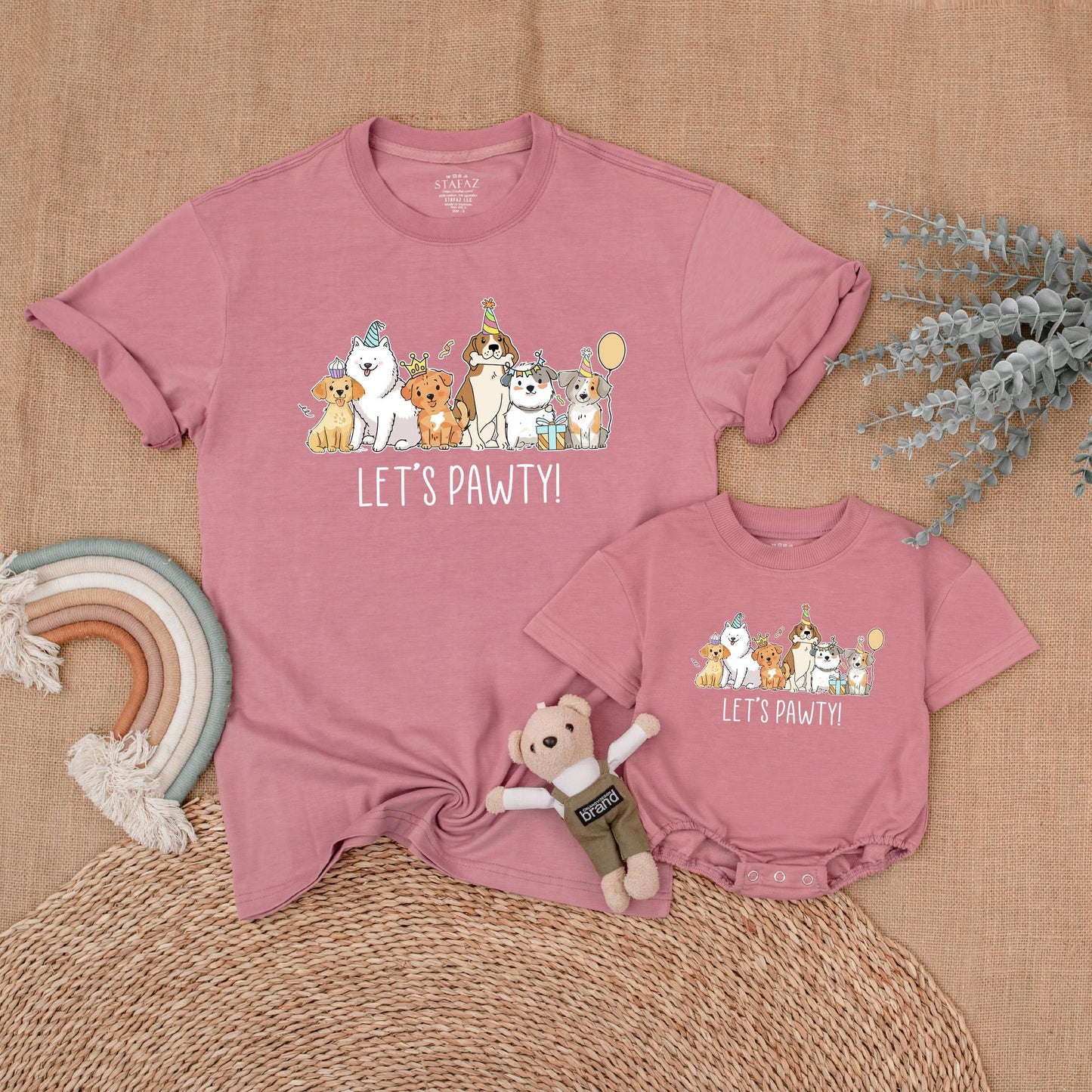 Let's Pawty Birthday Matching Family Shirts, Dog Party Outfit for Boy's First Birthday, Mommy and Me, Cute Puppy Theme, Comfortable Cotton, Fun!