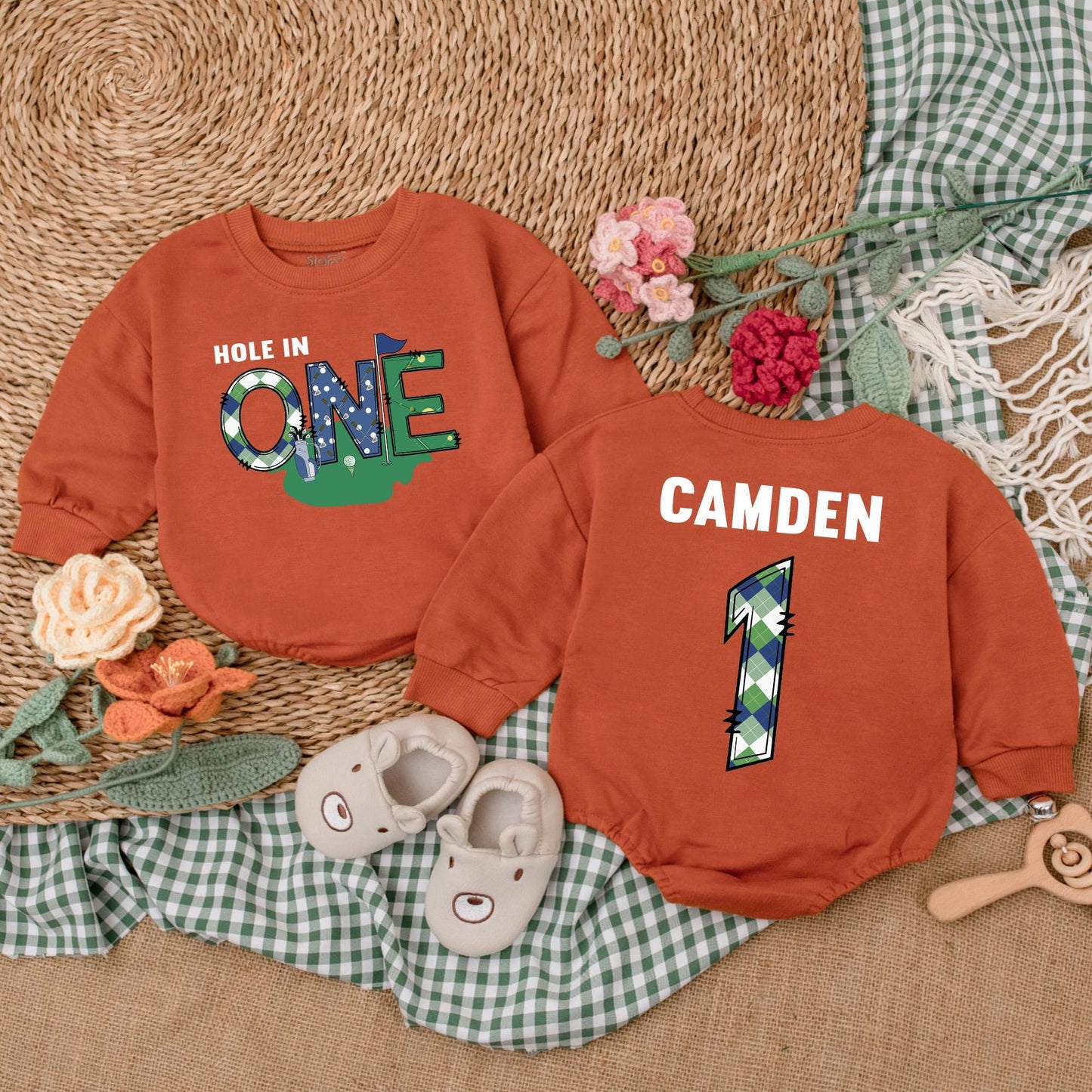 Baby Boy Golf First Birthday Romper Hole in One Outfit for First Birthday Celebrations