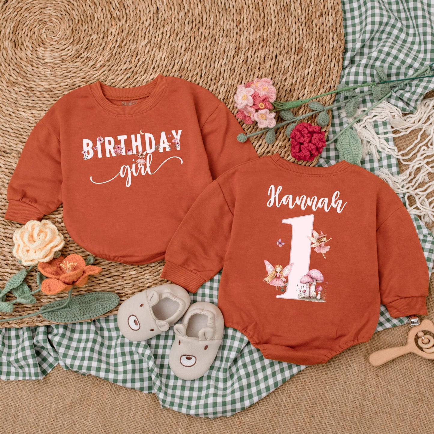 Personalized Fairy First Birthday Romper One Little Fairy Bodysuit Pink Fairy Birthday Outfit Bubble Romper