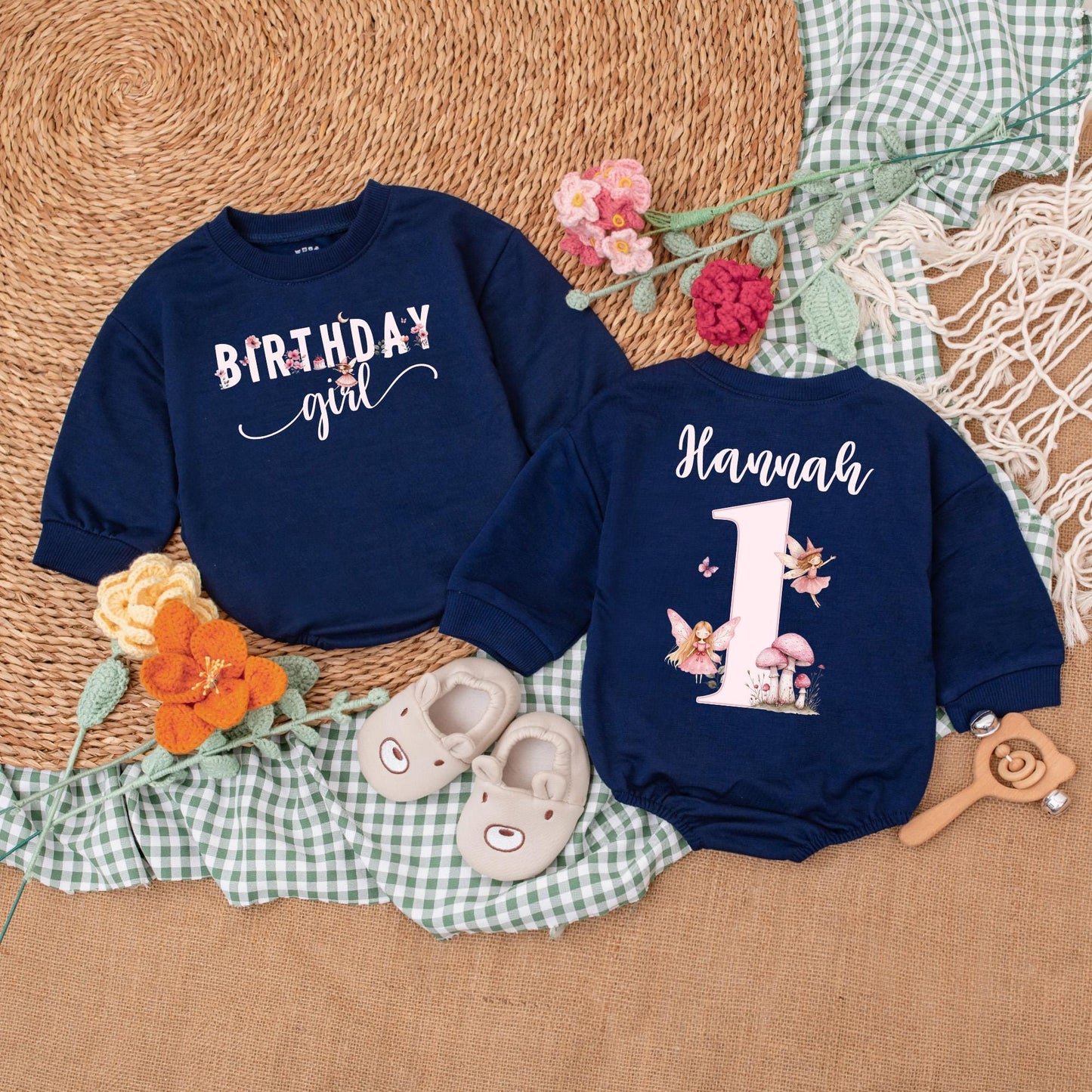Personalized Fairy First Birthday Romper One Little Fairy Bodysuit Pink Fairy Birthday Outfit Bubble Romper