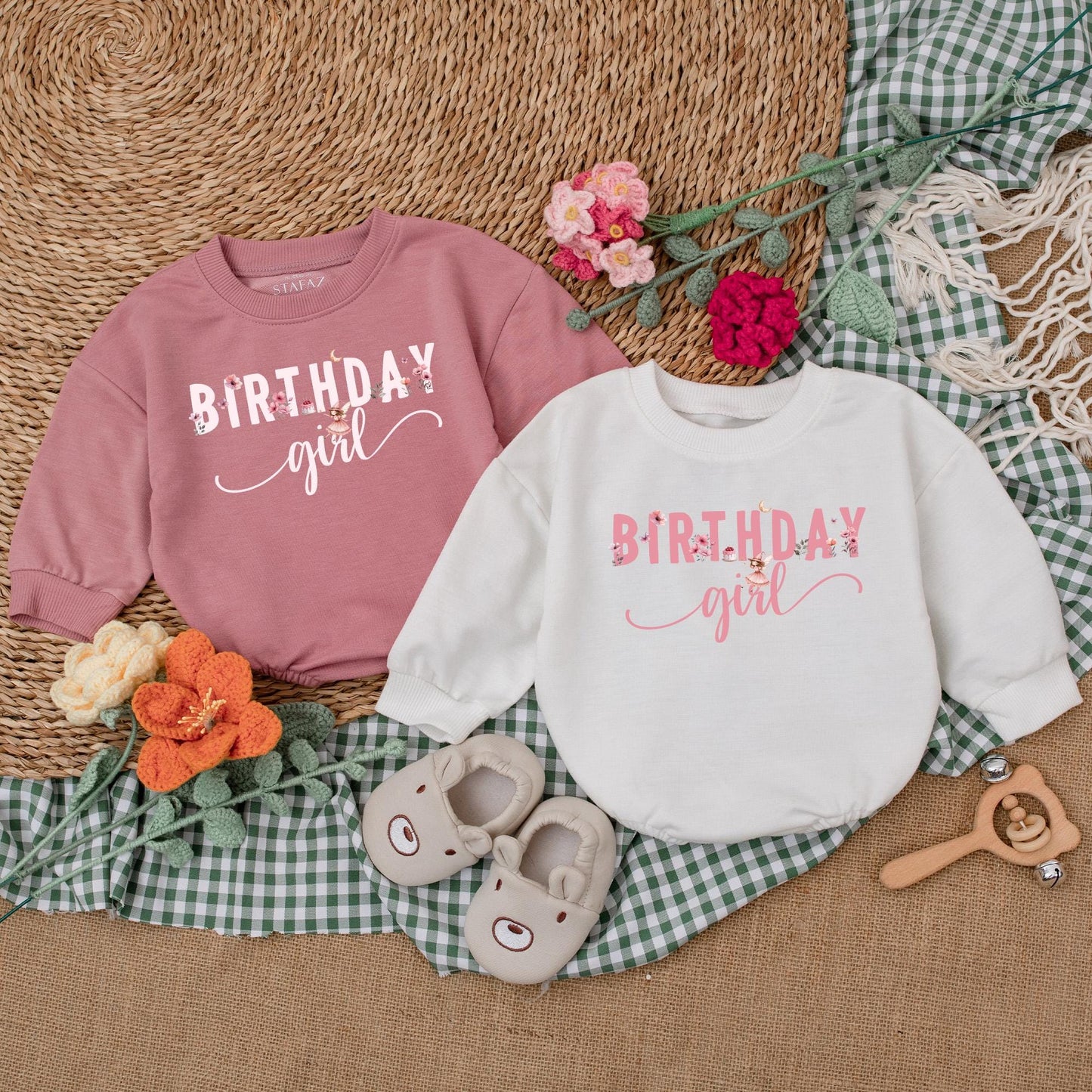 Personalized Fairy First Birthday Romper One Little Fairy Bodysuit Pink Fairy Birthday Outfit Bubble Romper