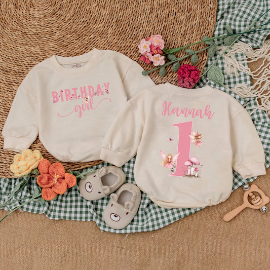 Personalized Fairy First Birthday Romper One Little Fairy Bodysuit Pink Fairy Birthday Outfit Bubble Romper