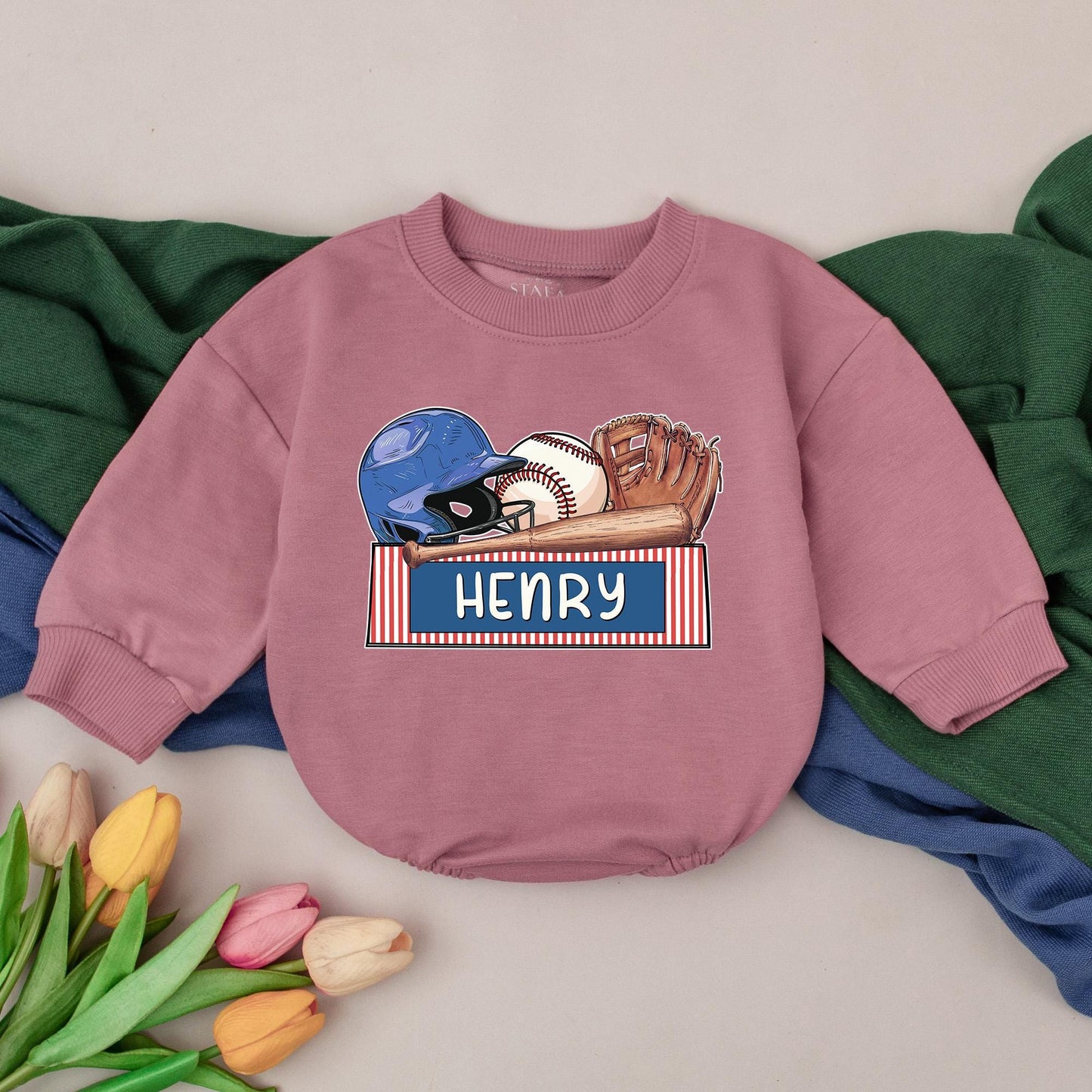 Personalized Name Baseball Baby Romper for Gameday Fun! Retro Baseball Outfit, Natural Bubble Romper, Baby Boy Gift, Newborn