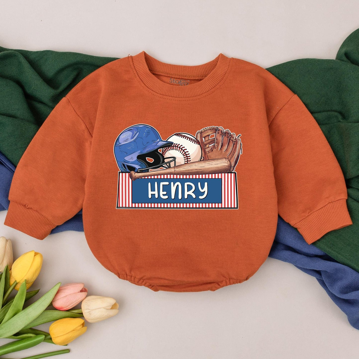 Personalized Name Baseball Baby Romper for Gameday Fun! Retro Baseball Outfit, Natural Bubble Romper, Baby Boy Gift, Newborn
