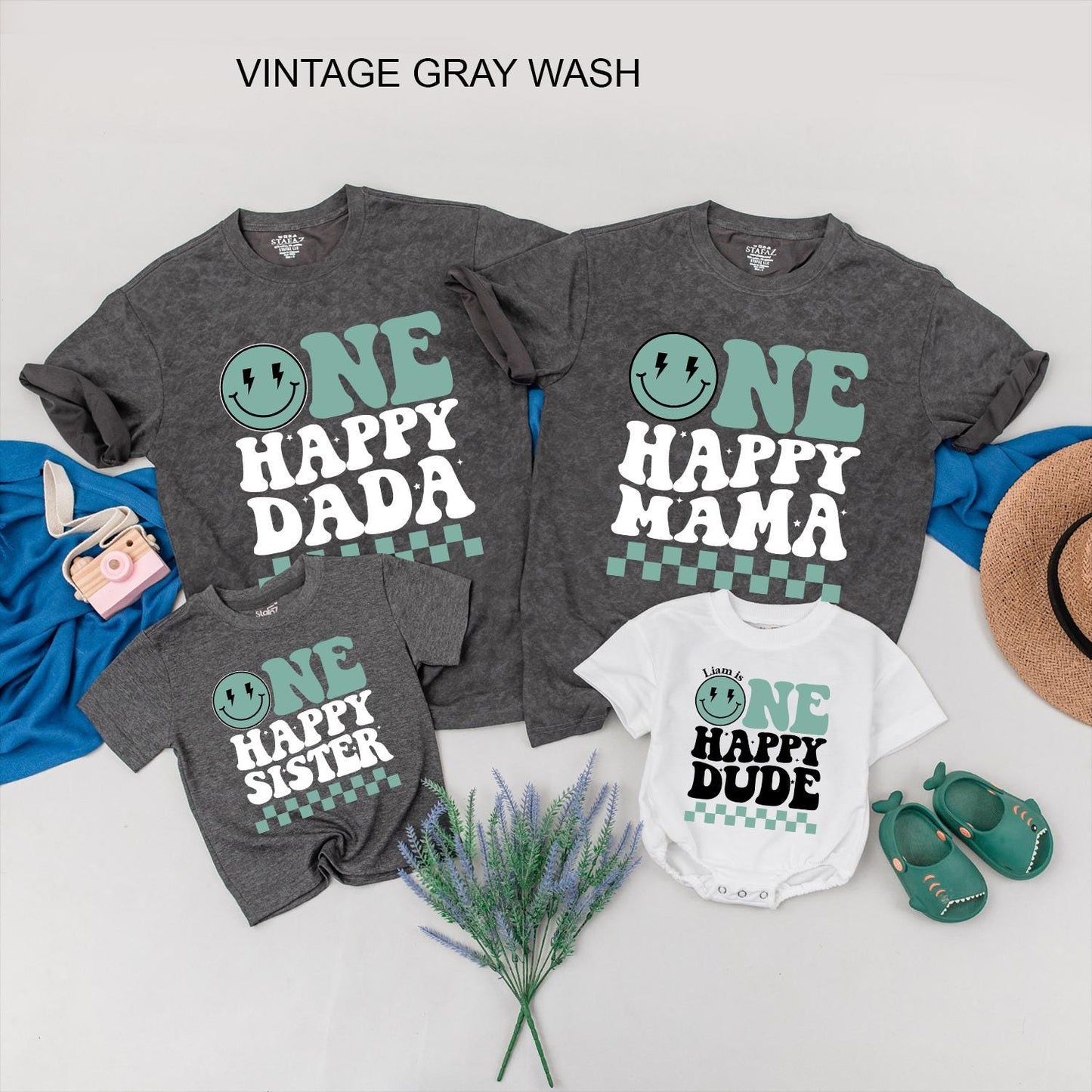 One Happy Dude 1st Birthday Family Matching Shirts, Smiley Face Cool Dude Celebration Outfit