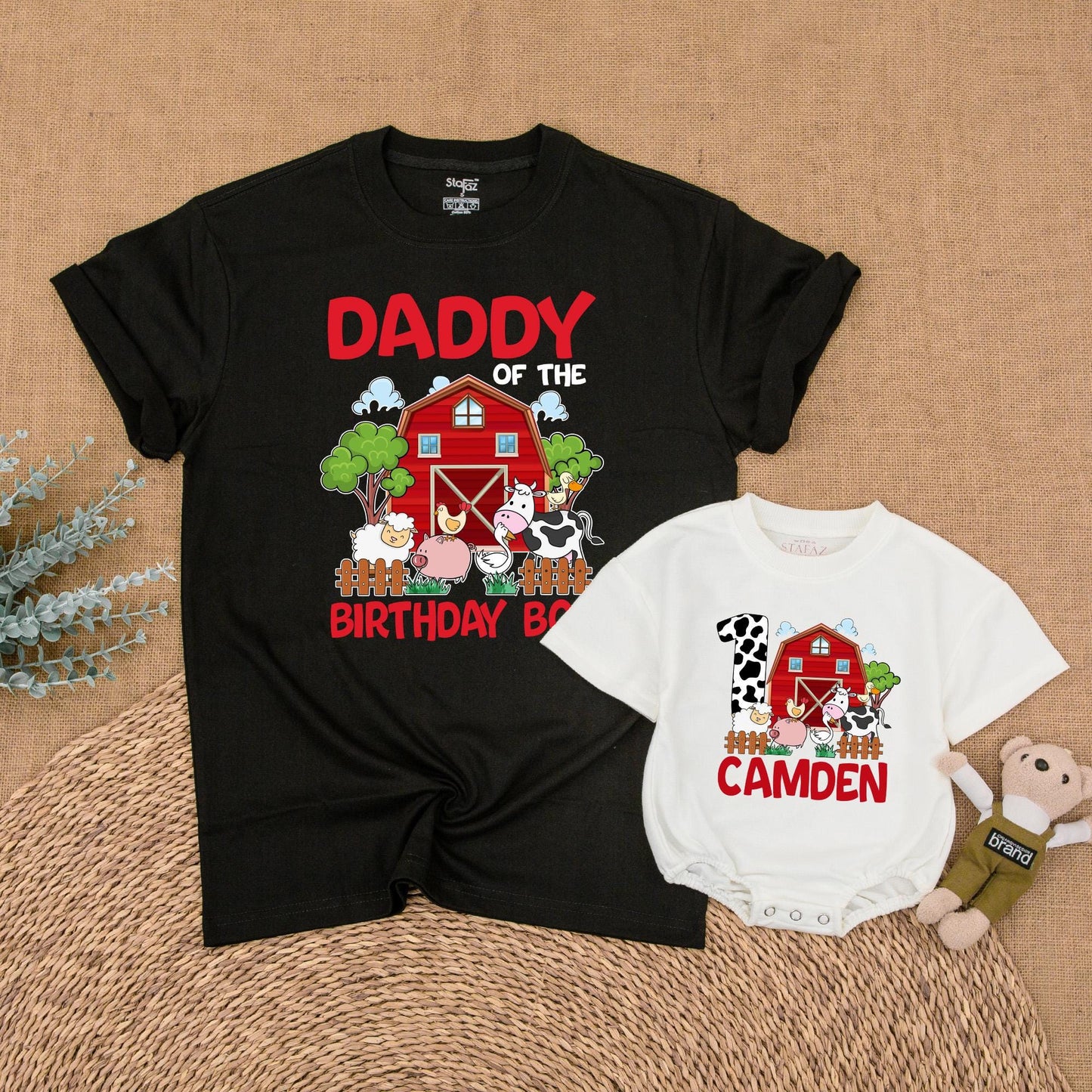 Personalized Farm Birthday Family Matching Shirts Barnyard Theme Custom Animal Party Outfits for Mom and Baby