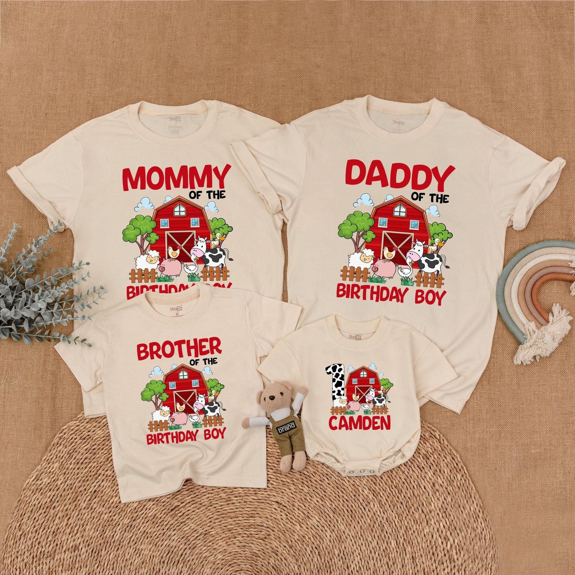 Personalized Farm Birthday Family Matching Shirts Barnyard Theme Custom Animal Party Outfits for Mom and Baby