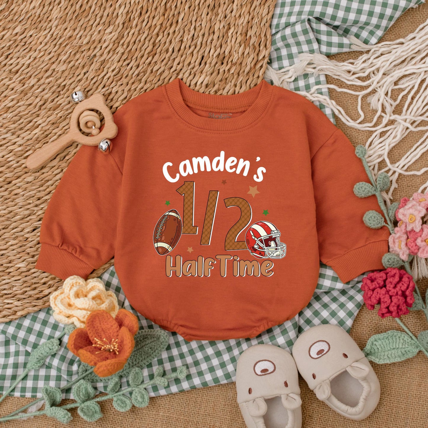 Custom Half Birthday Football Romper for Baby Boy ½ Celebration Outfit 6 Months Football Fan Gear