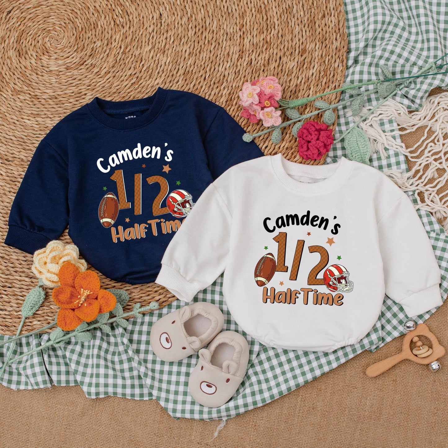 Custom Half Birthday Football Romper for Baby Boy ½ Celebration Outfit 6 Months Football Fan Gear