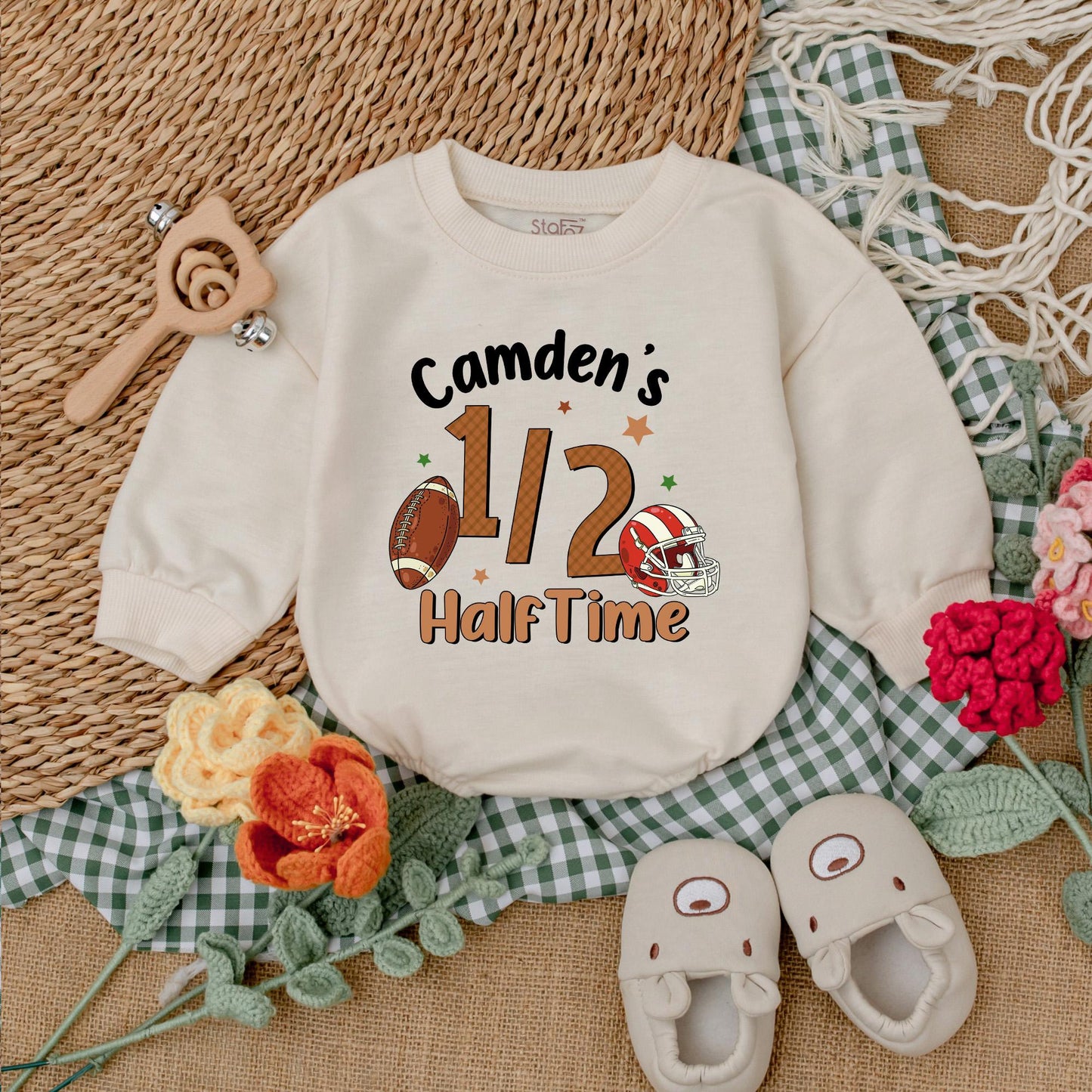 Custom Half Birthday Football Romper for Baby Boy ½ Celebration Outfit 6 Months Football Fan Gear