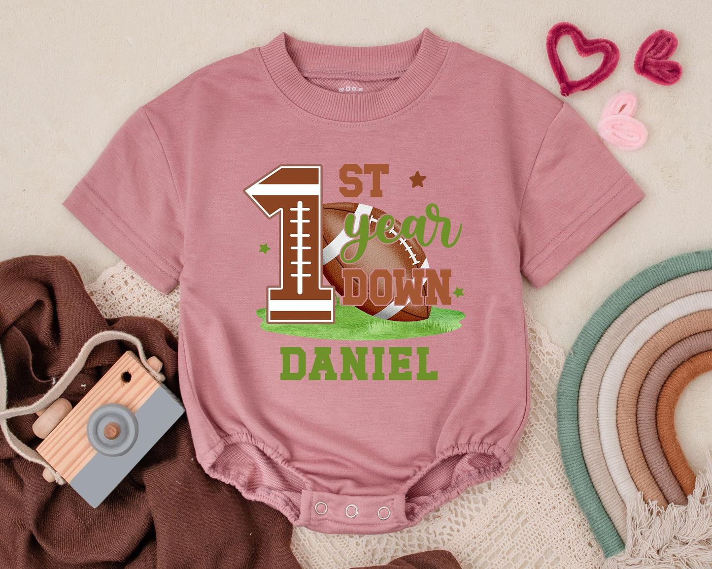 Football 1st Birthday Romper Baby Boy Outfit | Personalized Game Day Newborn Bodysuit First Down Clothes