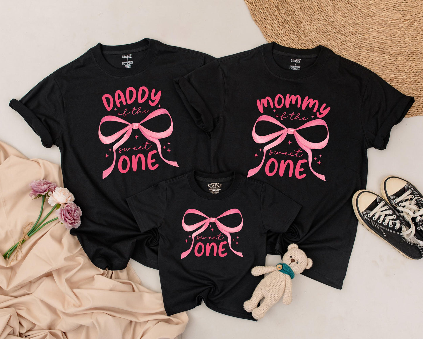 Pink Bow Sweet One First Birthday Family Matching Shirt Mommy Daddy Brother Outfit