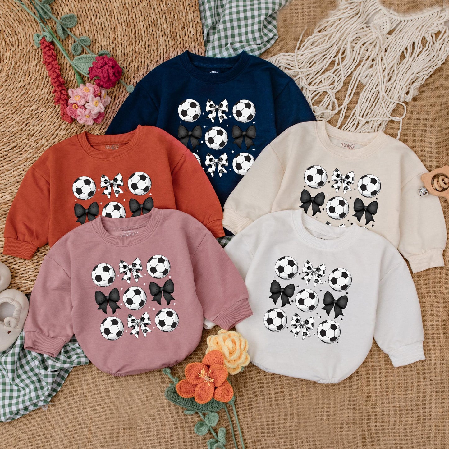 Cute Vintage Soccer Bow Baby Girl Romper Soft Gameday Outfit Bodysuit Clothes for Game Day Season Baby Shower Gift