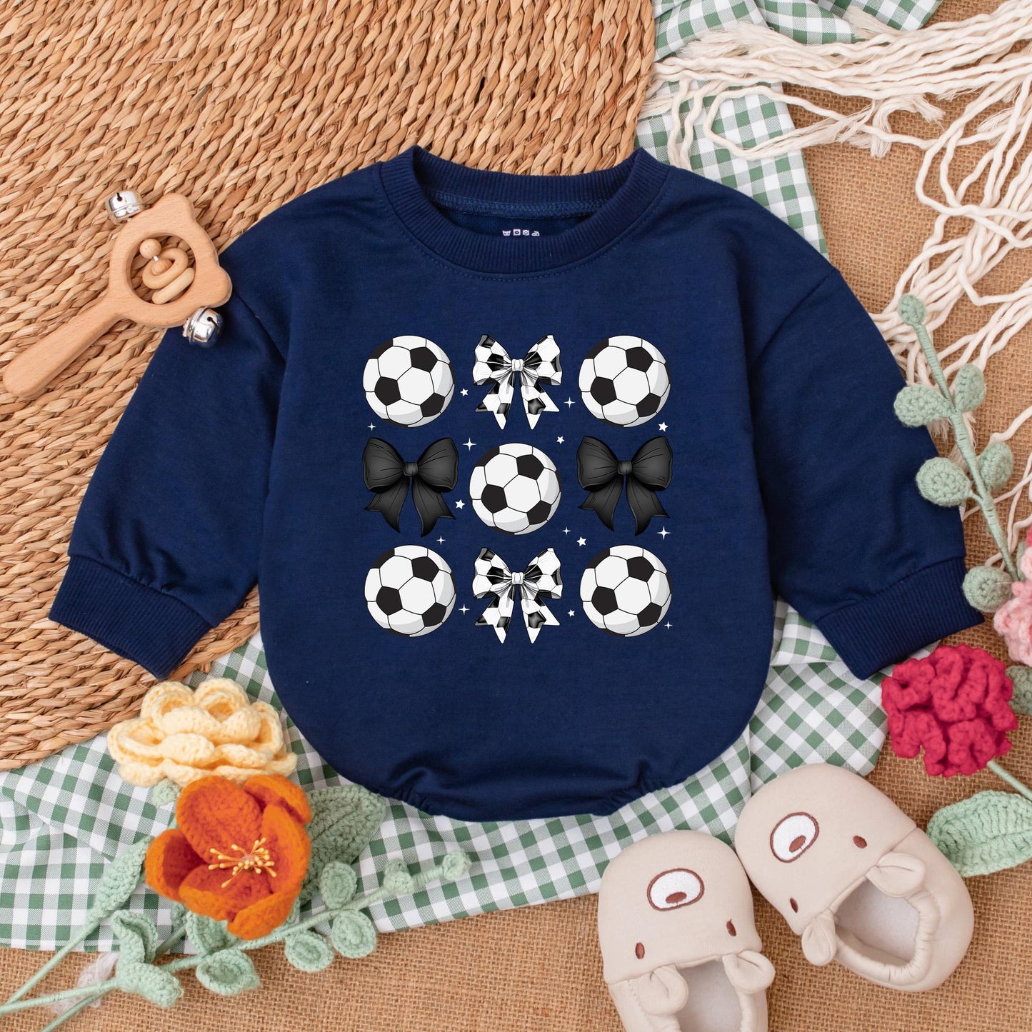 Cute Vintage Soccer Bow Baby Girl Romper Soft Gameday Outfit Bodysuit Clothes for Game Day Season Baby Shower Gift