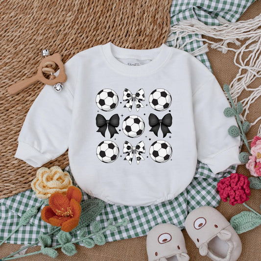 Cute Vintage Soccer Bow Baby Girl Romper Soft Gameday Outfit Bodysuit Clothes for Game Day Season Baby Shower Gift