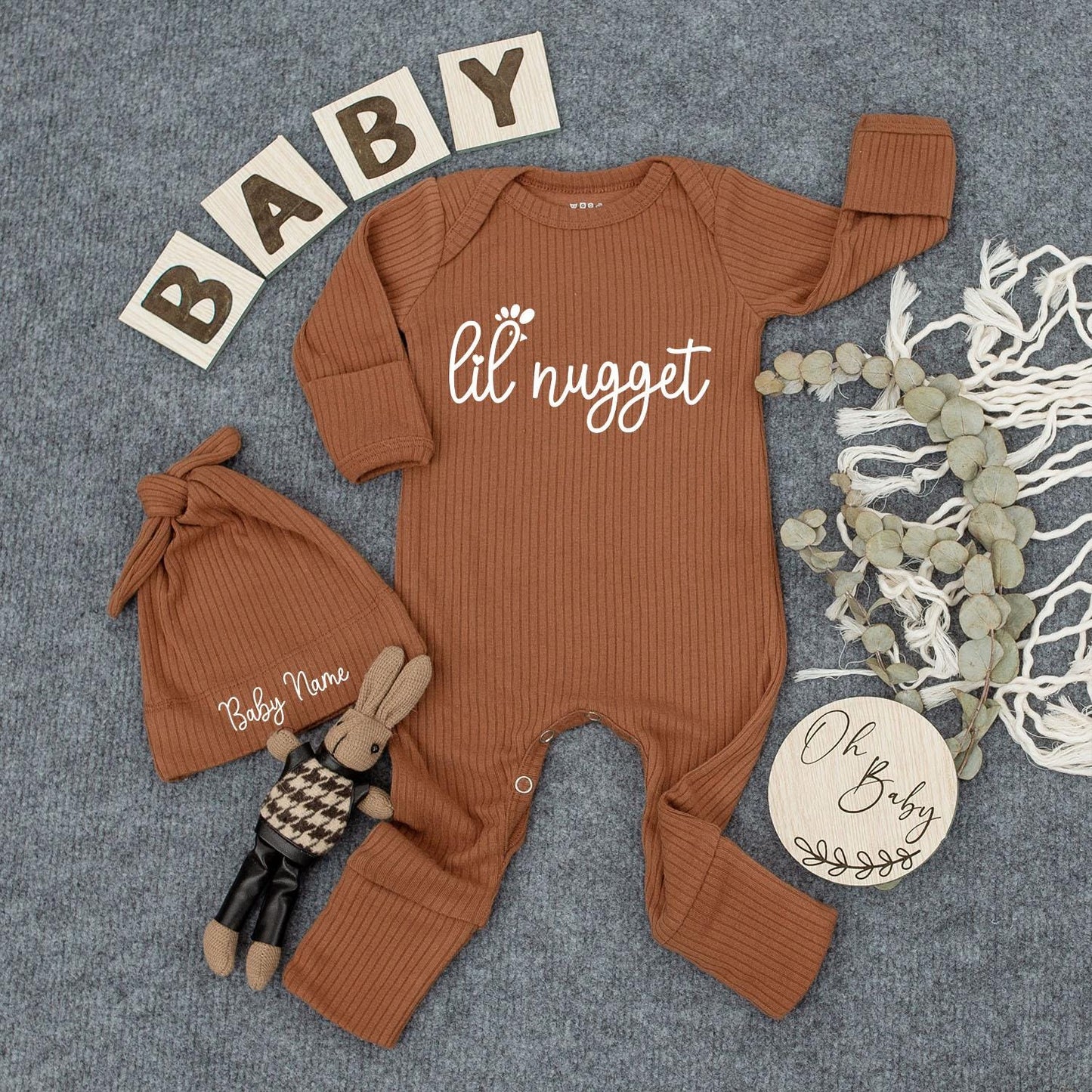 Lil Nugget Chicken Baby Bodysuit & Hat Set | Cute Newborn Announcement Gift, Coming Home Outfit for Baby, Pregnancy Reveal