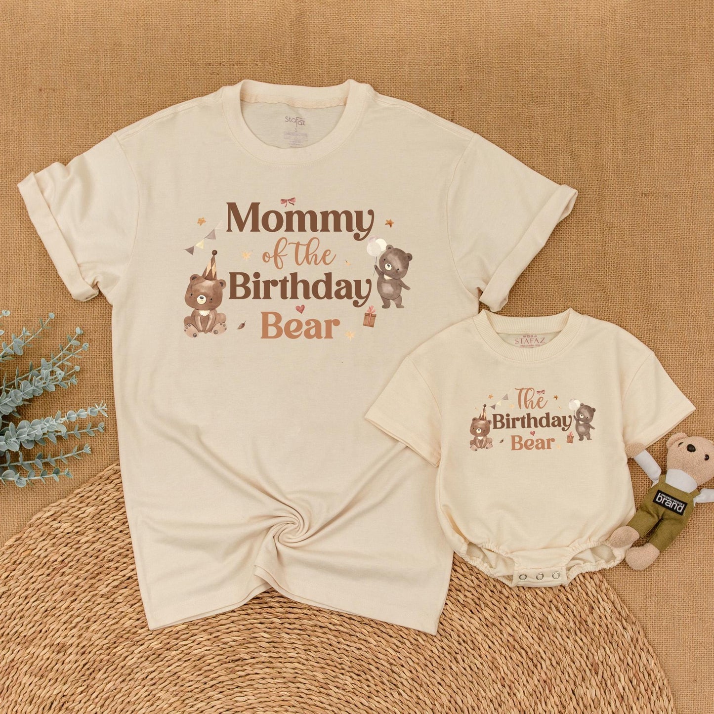 Beary First Birthday Matching Family Shirts, Little Bear Outfit, 1st Birthday Celebration for Baby Boy or Girl, Matching Birthday Crew Cotton Tee (139 chars)
