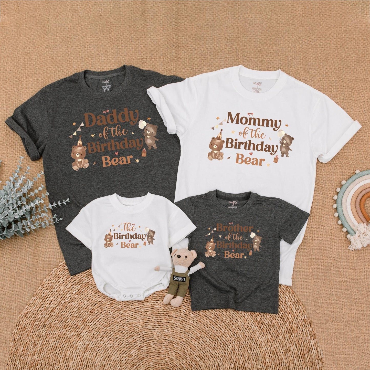 Beary First Birthday Matching Family Shirts, Little Bear Outfit, 1st Birthday Celebration for Baby Boy or Girl, Matching Birthday Crew Cotton Tee (139 chars)