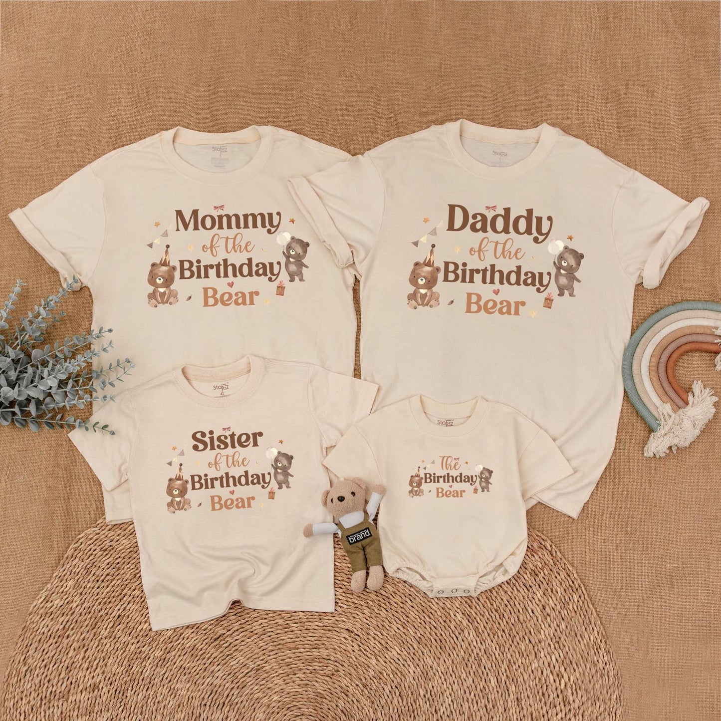 Beary First Birthday Matching Family Shirts, Little Bear Outfit, 1st Birthday Celebration for Baby Boy or Girl, Matching Birthday Crew Cotton Tee (139 chars)