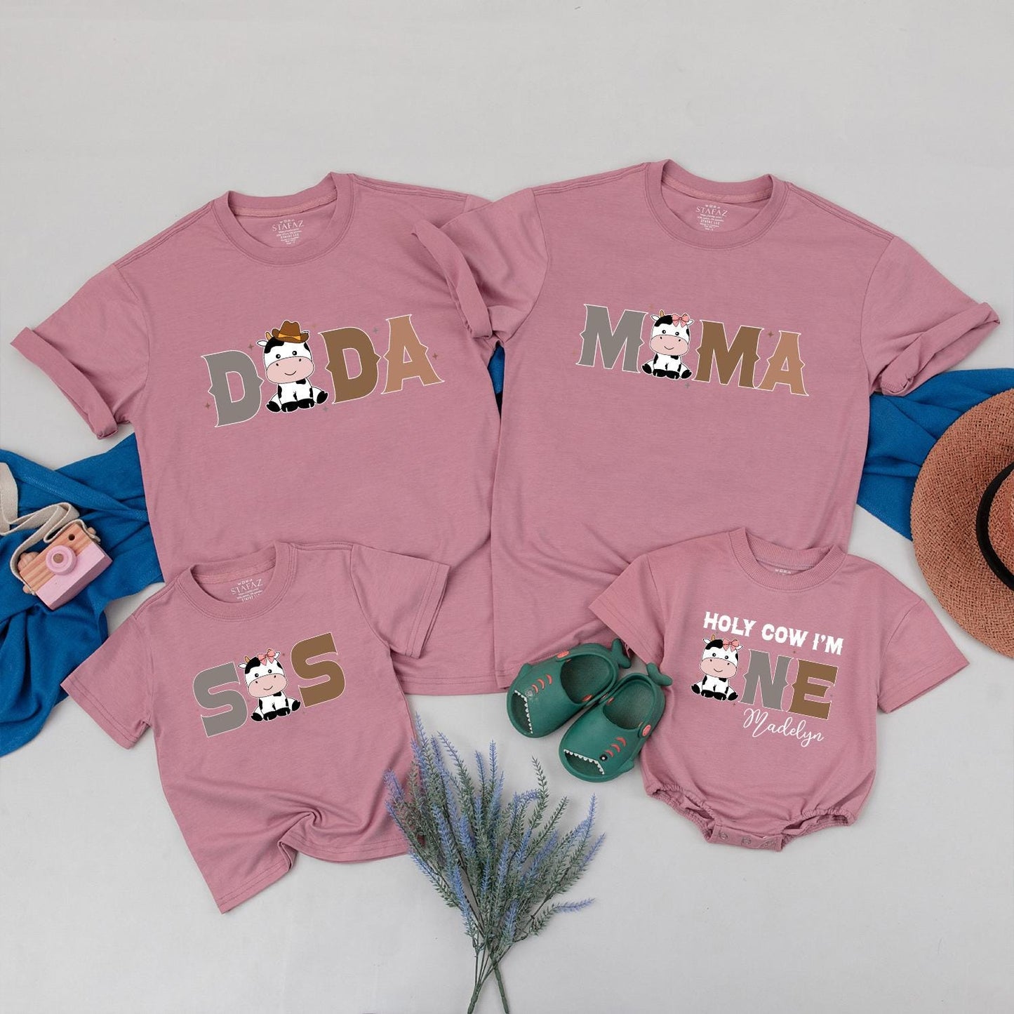 Holy Cow Family Matching First Birthday Shirts for Baby Boy Toddler Party, Fun Western Farm Theme Celebration Outfit Comfortable Cotton Tee Gift