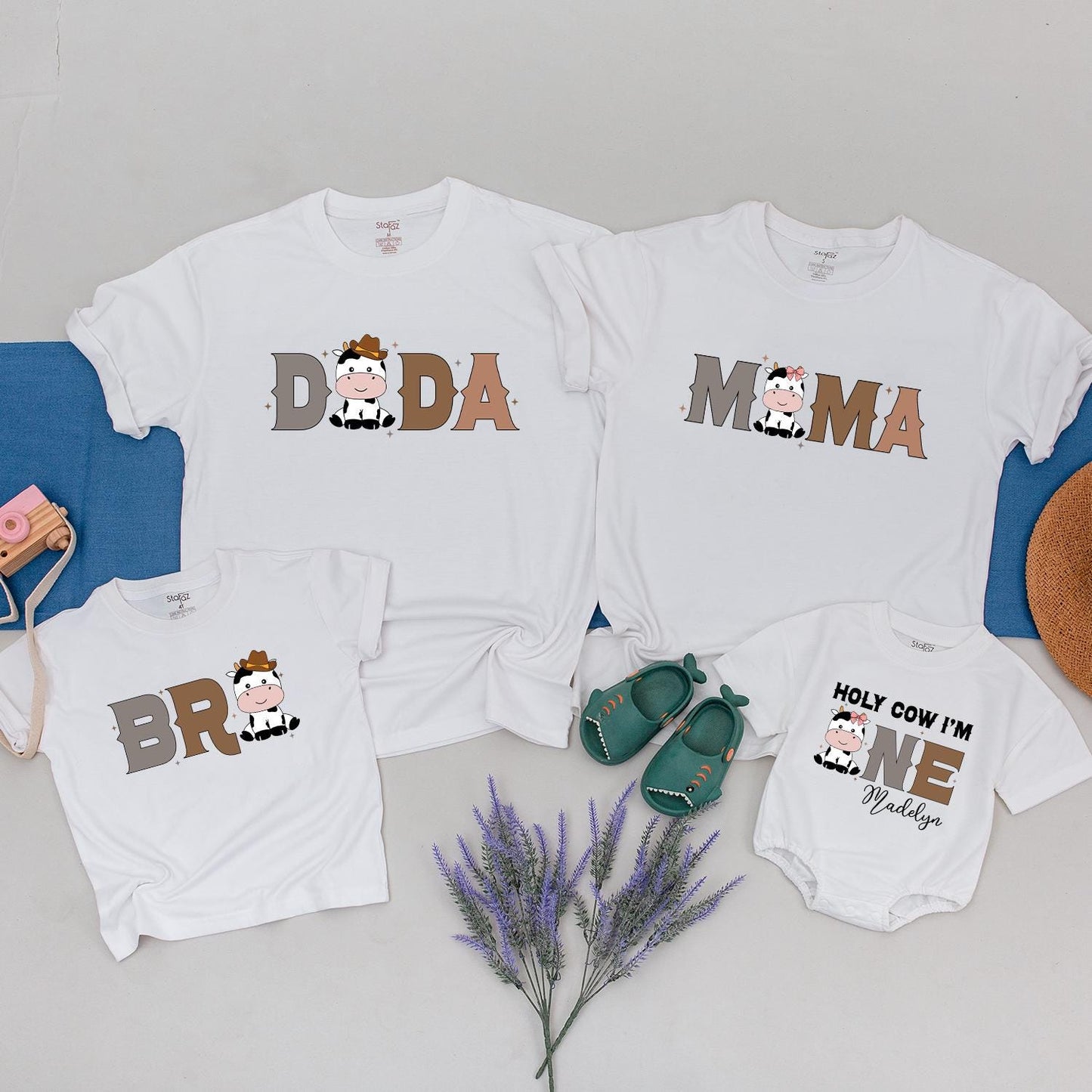 Holy Cow Family Matching First Birthday Shirts for Baby Boy Toddler Party, Fun Western Farm Theme Celebration Outfit Comfortable Cotton Tee Gift