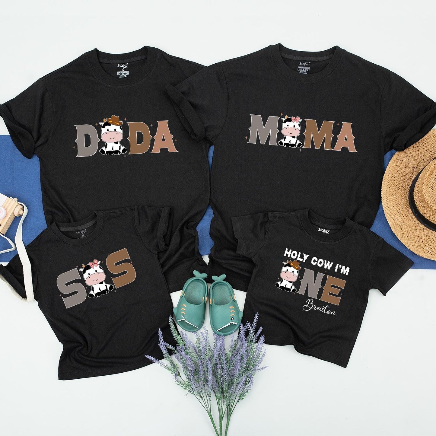 Holy Cow Family Matching First Birthday Shirts for Baby Boy Toddler Party, Fun Western Farm Theme Celebration Outfit Comfortable Cotton Tee Gift