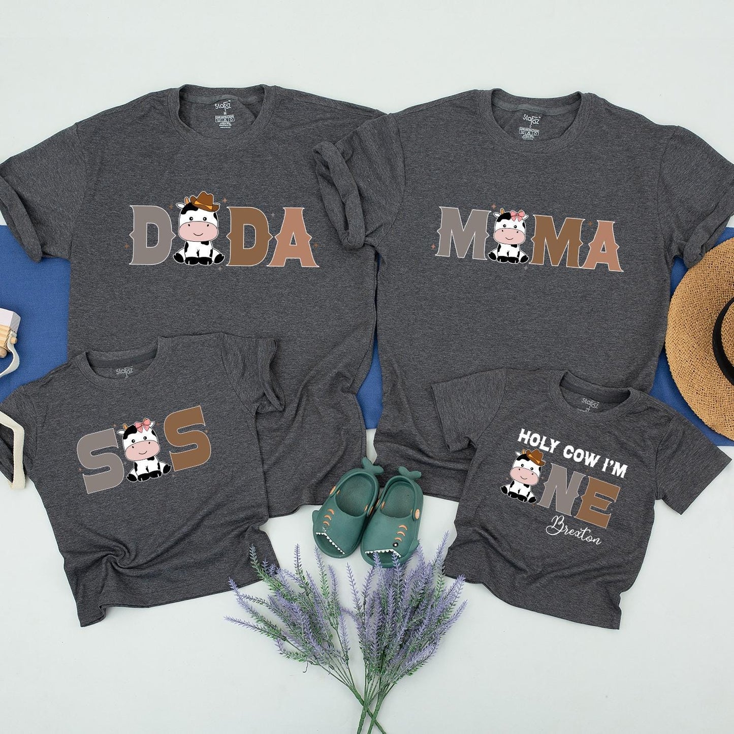 Holy Cow Family Matching First Birthday Shirts for Baby Boy Toddler Party, Fun Western Farm Theme Celebration Outfit Comfortable Cotton Tee Gift