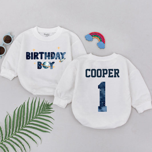 Personalized Space Birthday Boy Romper First Trip Around The Sun One Year Old Baby Outfit Planet Rocket Galaxy First Birthday Milestone Newborn Gift