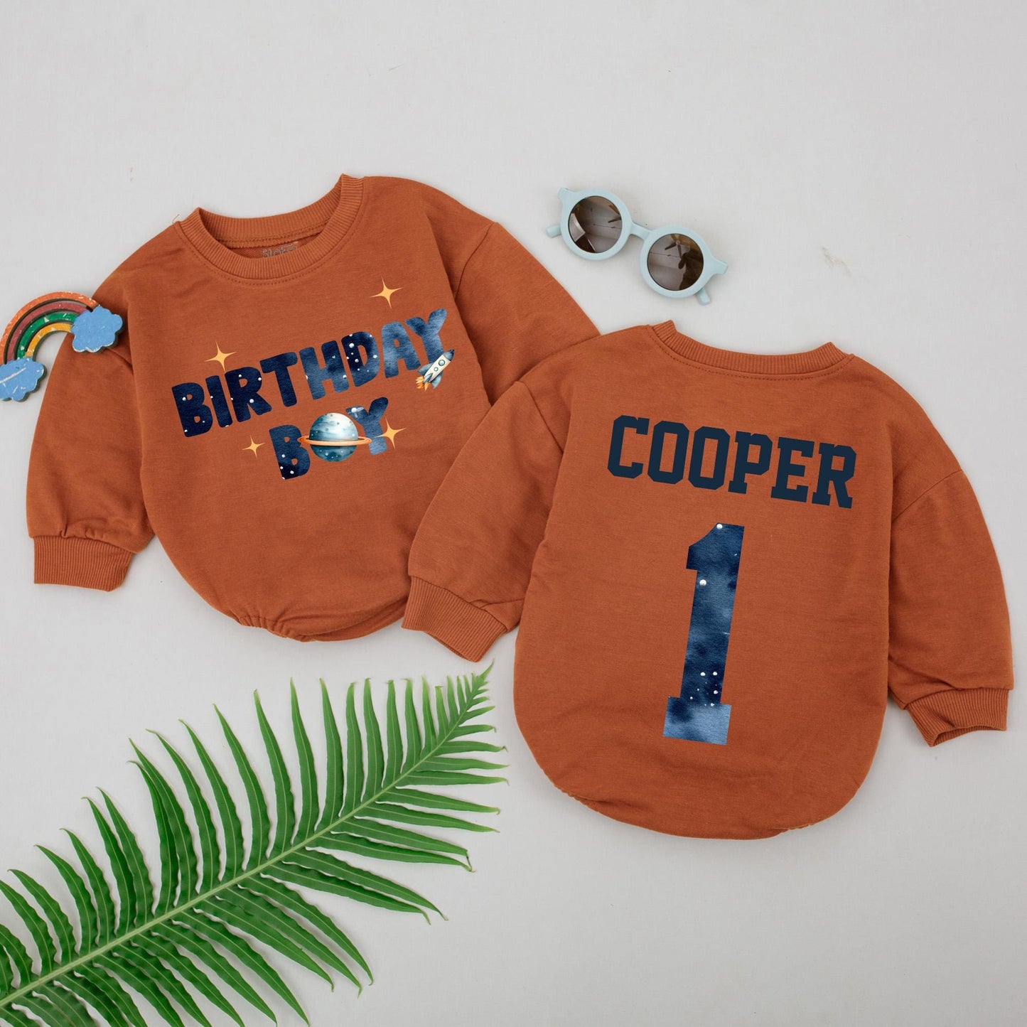 Personalized Space Birthday Boy Romper First Trip Around The Sun One Year Old Baby Outfit Planet Rocket Galaxy First Birthday Milestone Newborn Gift