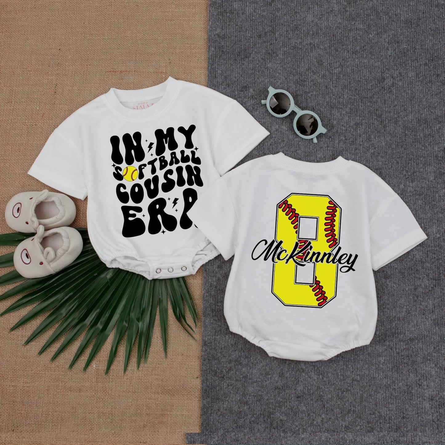 In My Softball Cousin Era Bubble Romper – Cute Softball Baby Outfit – Perfect for Softball Fans & Cousin Bond – Personalized Baby Romper
