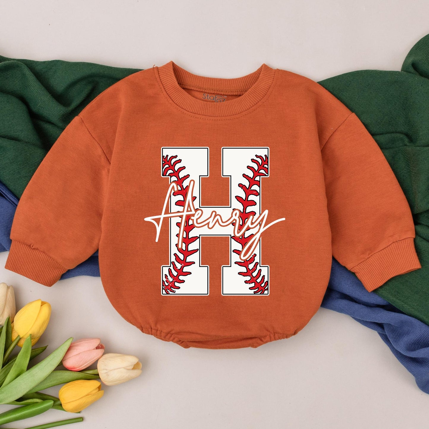 Personalized Baseball Baby Romper - Retro Game Day Outfit for Baby Boy, Custom Name Bubble Romper, Baseball Birthday Gift