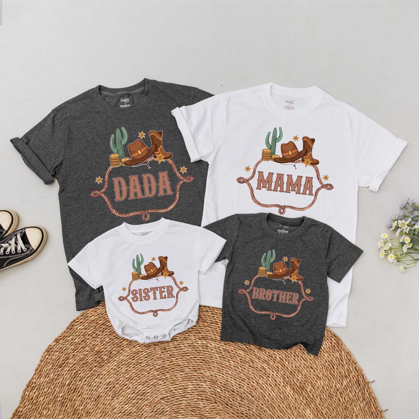 My 1st Rodeo Birthday Family T-Shirt Set Western Baby Boy First Rodeo Outfit Matching Mom, Dad, & Baby Girl