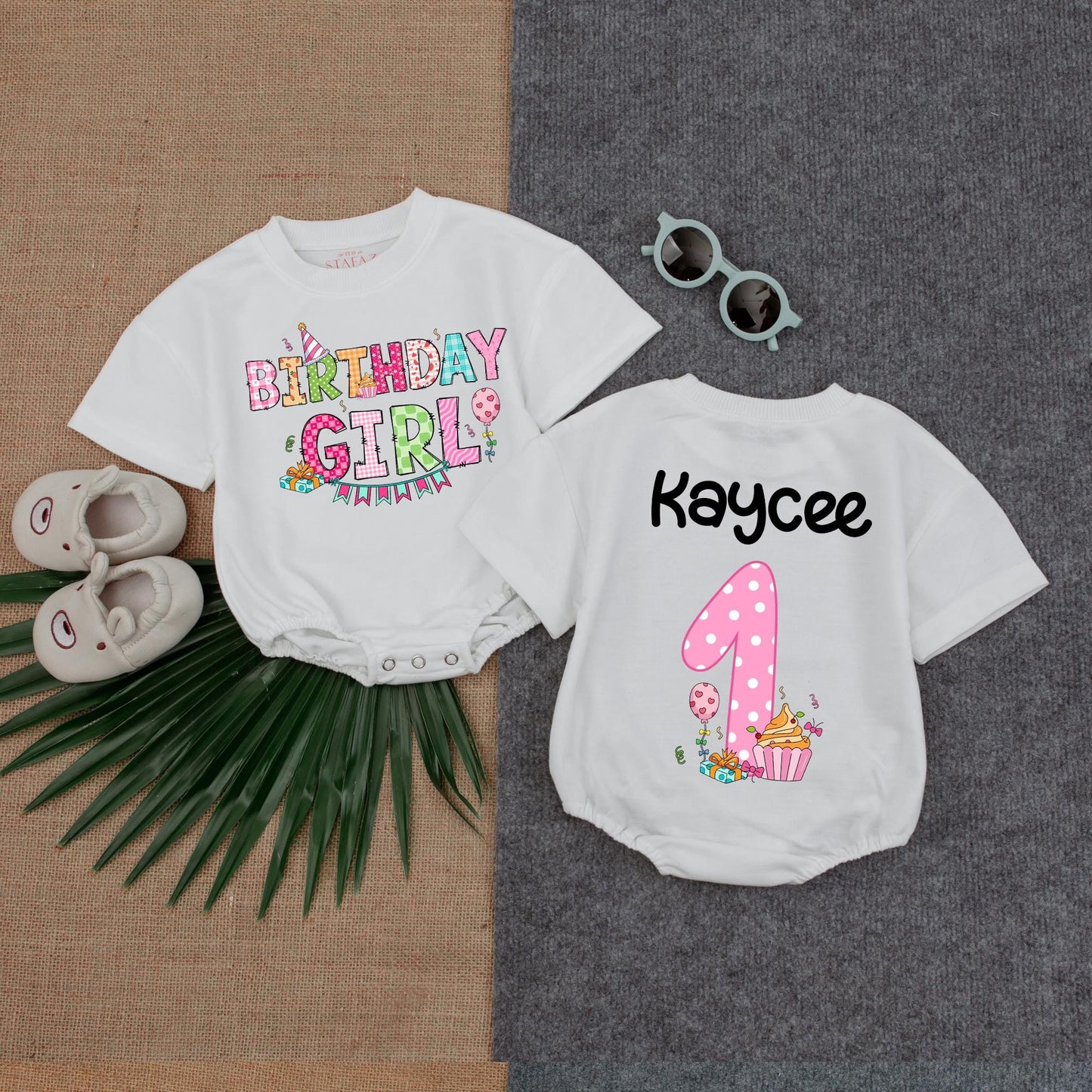 Personalized Pink Cupcake First Birthday Romper Sweet Girl Cake Smash Oversized Bodysuit with Sprinkles Infant Toddler Baby Shower Gift